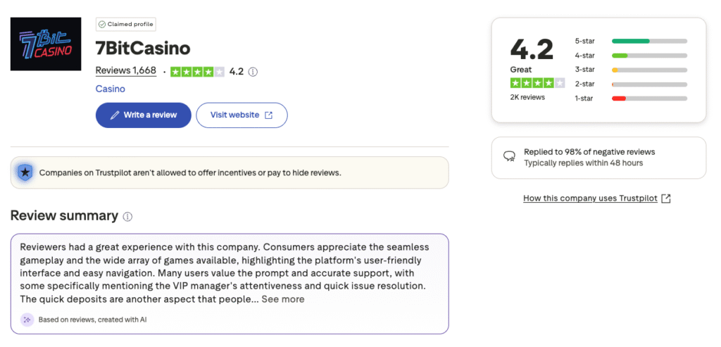 7bitcasino review trustpilot