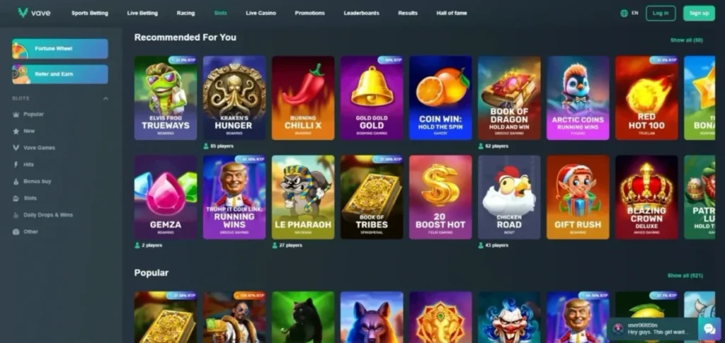 vave casino screenshot