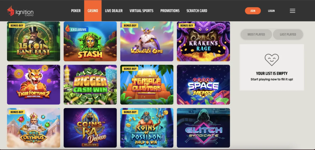 ignition casino games lobby