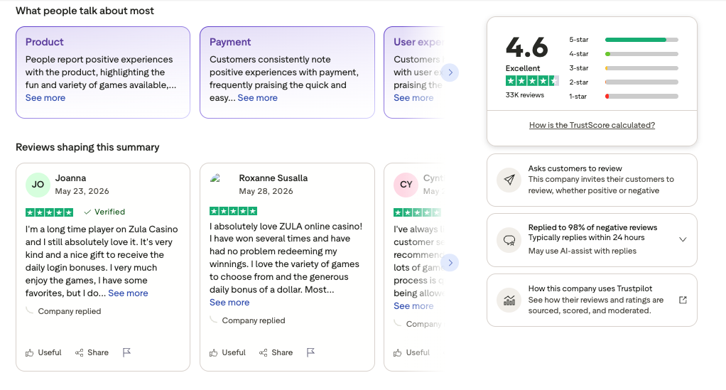 zula casino reviews complaints comparison
