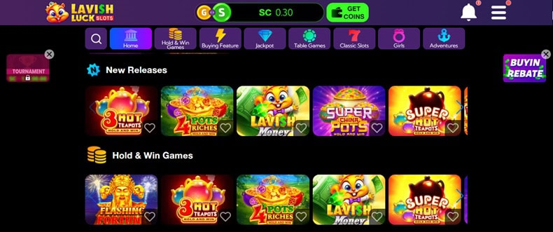lavish luck casino games lobby