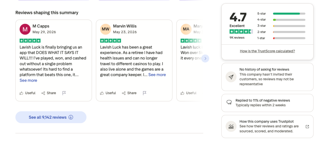 lavish luck casino reviews complaints on trustpilot