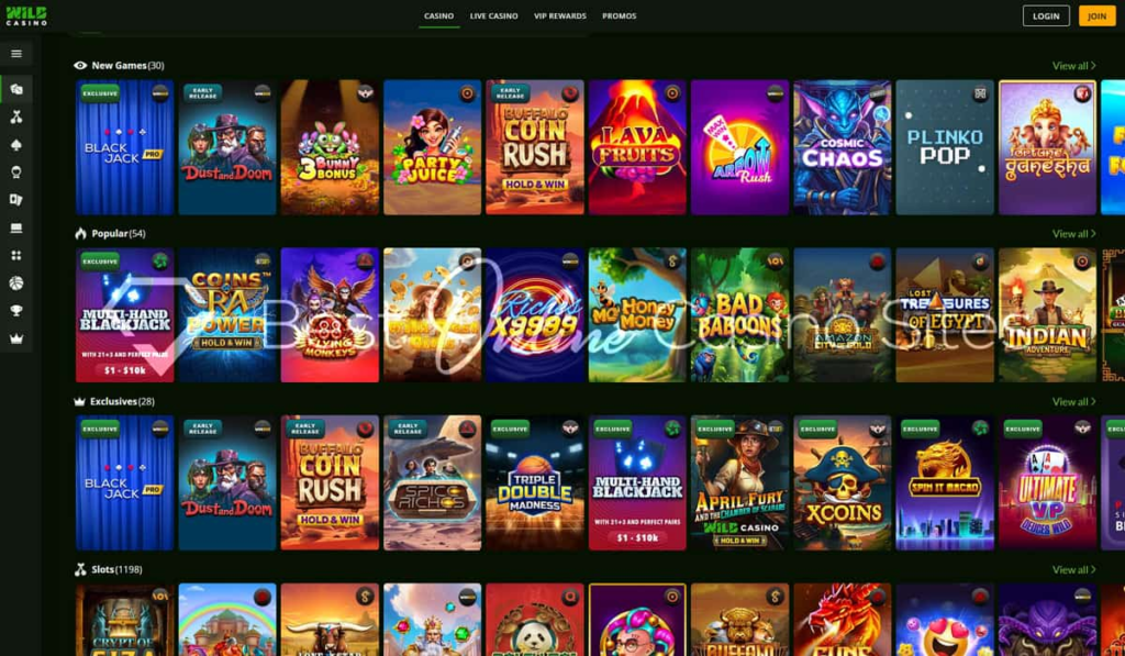 wild casino games and live dealer lobby
